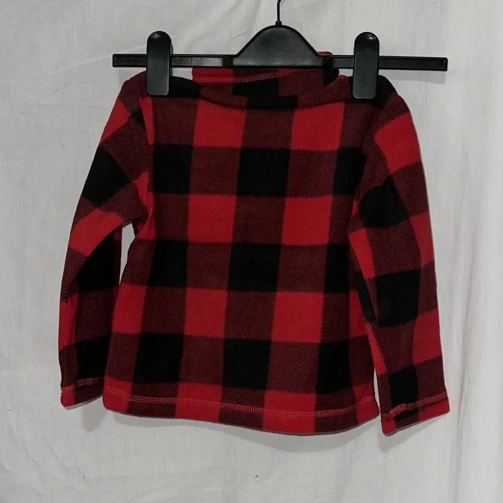 New The Children's Place red & black buffalo plaid fleece zip up jacket size 3T